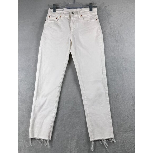 Gap Girlfriend Jeans Mid Rise Womens Size 26/2R Frayed Hem Denim White - Picture 1 of 11